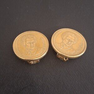 QUARTER SIZE GREAK COIN GOLD TONE EARINGS